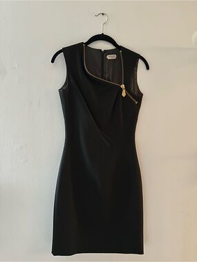 Grace Black Mini Dress with Gold Asymmetric Zipper